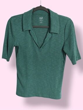Gap Green Short Sleeve Polo Top Size S Women’s Collared Shirt